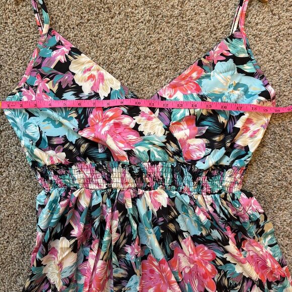 Floral Spaghetti Strap Sundress with Shirred Waist - XL - Picture 5 of 13